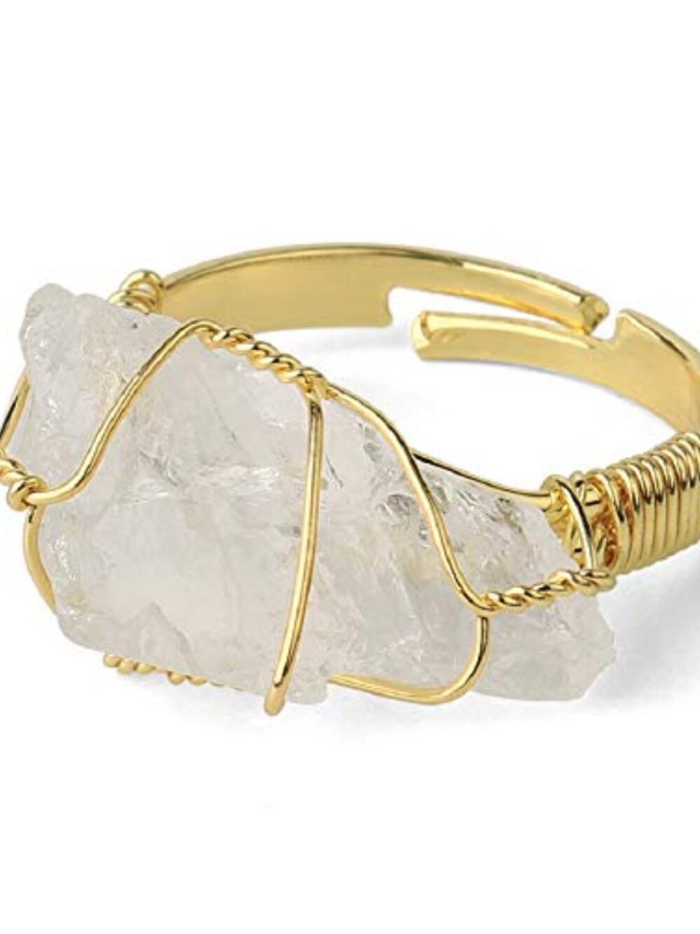 Wire Wrapped Clear Quartz Crystal Adjustable Statement Ring Handmade